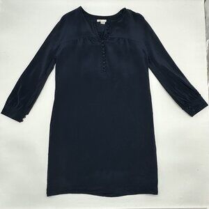 Vince Women's Size Small Navy Blue 100% Silk Button Up Lined Shift Mini Dress